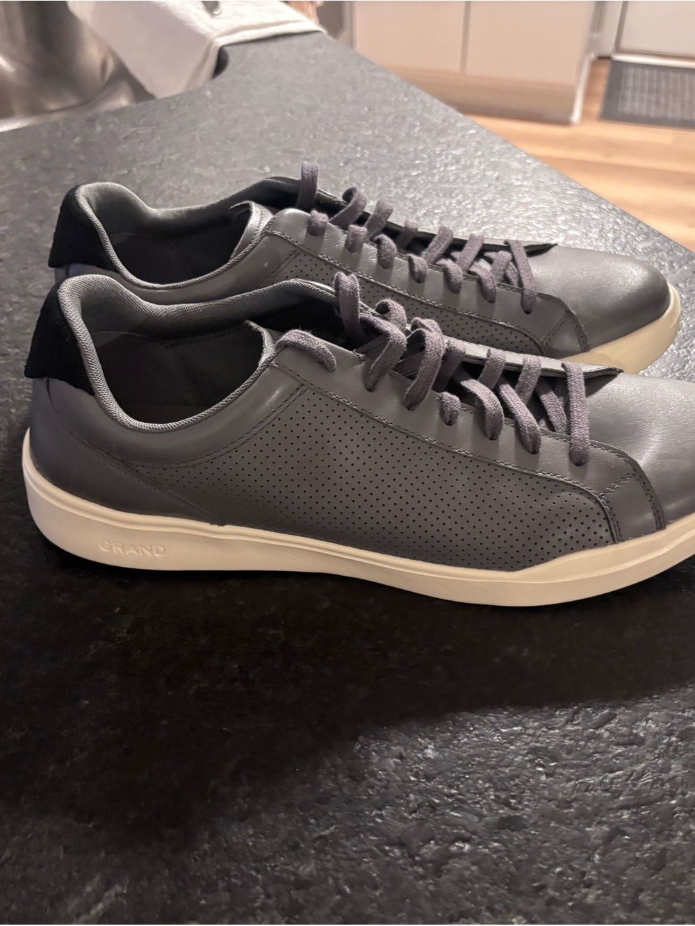 Cole Haan Gray Leather Perforated Men’s Sneakers with White Sole